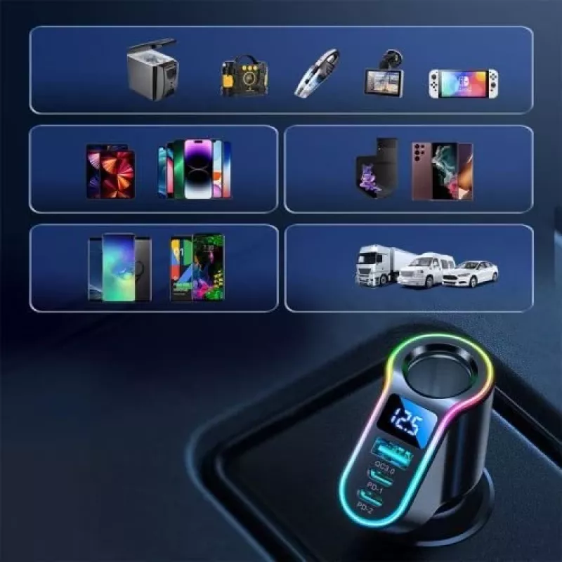 Joyroom Automobilinis įkroviklis 4-in-1 Bluetooth FM siųstuvas PD 150W Juodas (JR-CL21)