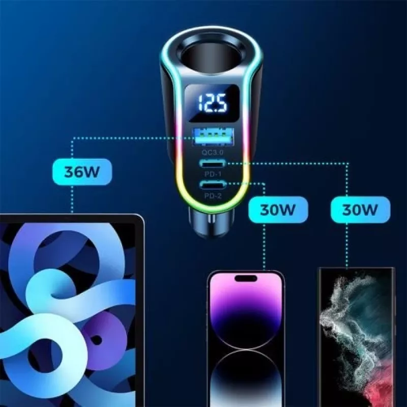 Joyroom Automobilinis įkroviklis 4-in-1 Bluetooth FM siųstuvas PD 150W Juodas (JR-CL21)
