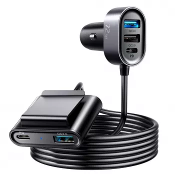 Joyroom JR-CL05 72W 5-Port Automobilinis Įkroviklis su 2xPD ir 2xQC3.0, 1,5 m Laidu, Juodas