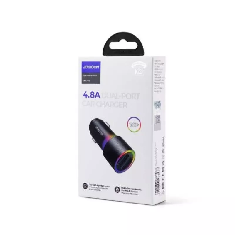 JOYROOM JR-CL10 Automobilinis įkroviklis 2x USB 24W LED Apšvietimas Juodas