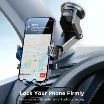 Joyroom JR-OK6 Automobilinis Telefono Laikiklis – Priedas prie Prietaisų Skydelio ar Priekinio Stiklo – Universalus 4,7–7,2 col. Išmaniesiems Telefonams – 360° Sukimasis – Juodas