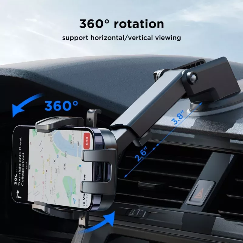 Joyroom JR-OK6 Automobilinis Telefono Laikiklis – Priedas prie Prietaisų Skydelio ar Priekinio Stiklo – Universalus 4,7–7,2 col. Išmaniesiems Telefonams – 360° Sukimasis – Juodas