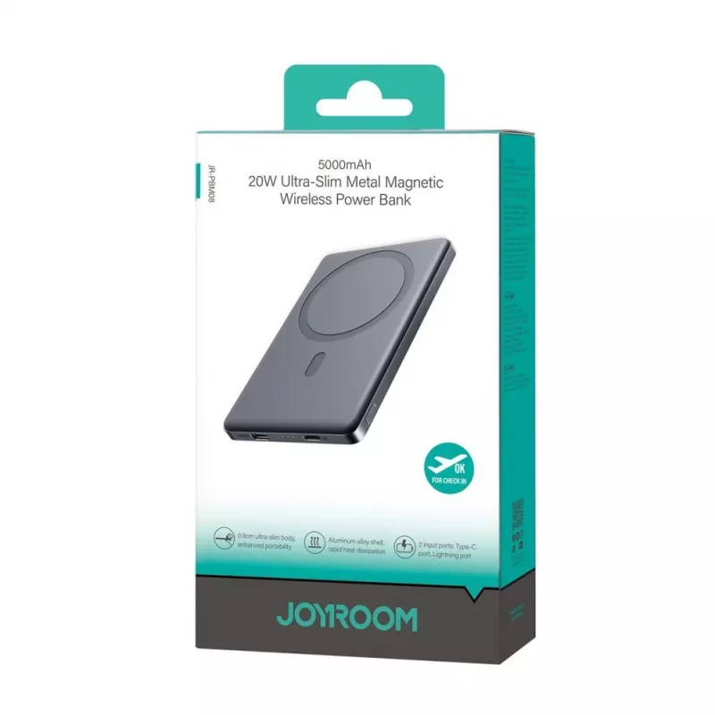 Joyroom JR-PBM08 5000mAh 20W itin plonas magnetinis belaidis power bankas – pilka