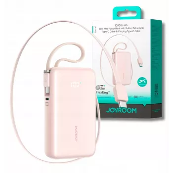 Joyroom JR-PR2L Power Bank 10000 mAh 35W su skaitmeniniu ekranu, įmontuojamais 2x Type-C laidais (0,7 m) Pink
