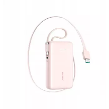 Joyroom JR-PR2L Power Bank 10000 mAh 35W su skaitmeniniu ekranu, įtraukiamais USB-C ir Lightning laidais (0,7 m) Rožinė