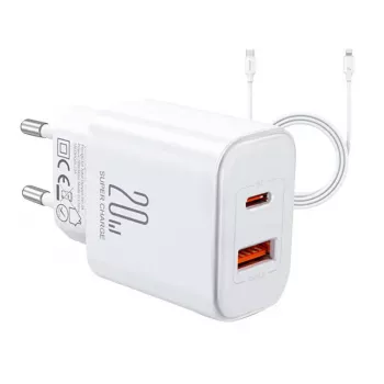 JOYROOM JR-TCF05 Flash 20W USB-C PD įkroviklis su USB-C į Lightning laidu 1m Baltas
