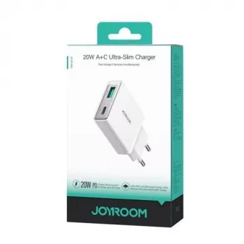 JOYROOM JR-TCF14-WHT 20W PD 3.0 & QC 3.0 dviejų prievadų USB sieninis įkroviklis - baltas