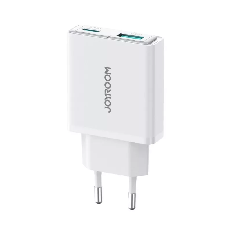 JOYROOM JR-TCF14-WHT 20W PD 3.0 & QC 3.0 dviejų prievadų USB sieninis įkroviklis - baltas