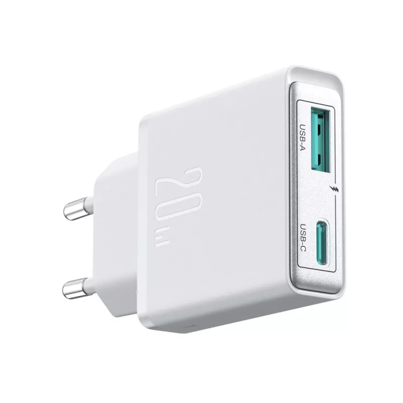 JOYROOM JR-TCF14-WHT 20W PD 3.0 & QC 3.0 dviejų prievadų USB sieninis įkroviklis - baltas