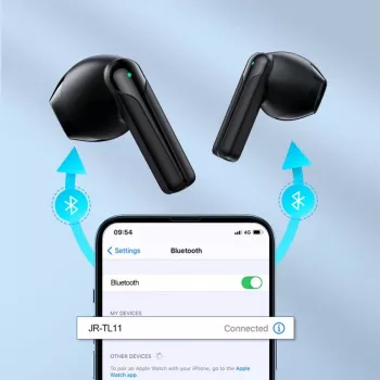 JOYROOM JR-TL11 tikrai belaidės ausinės su ENC, IPX4 atsparumu vandeniui, Bluetooth 5.3, lietimo valdymu, juodos
