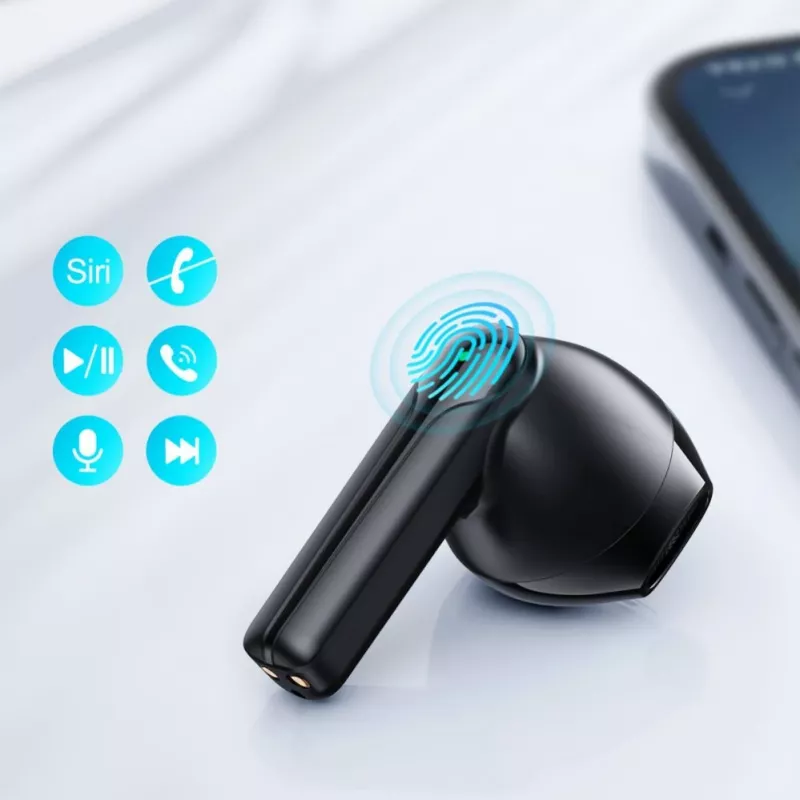 JOYROOM JR-TL11 tikrai belaidės ausinės su ENC, IPX4 atsparumu vandeniui, Bluetooth 5.3, lietimo valdymu, juodos