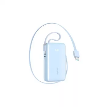 Joyroom Power Bank su skaitmeniniu ekranu, 10000 mAh, 35W PD, įmontuojami ištraukiami 2x Type-C dirželiai (0,7 m), mėlyna (JR-PR2L)