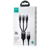 JOYROOM S-1T3018A18 3-in-1 įkrovimo laidas USB-A į USB-C/Micro-USB/Lightning, 30cm, pintas nailonas, 3.5A, juodas