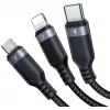 JOYROOM S-1T3018A18 3-in-1 įkrovimo laidas USB-A į USB-C/Micro-USB/Lightning, 30cm, pintas nailonas, 3.5A, juodas