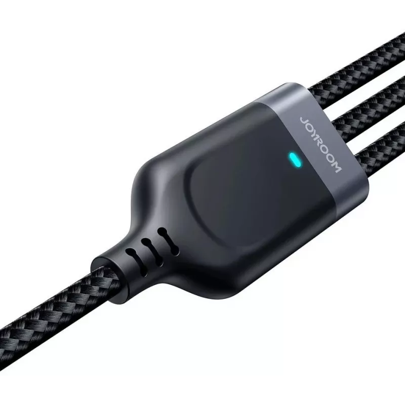 JOYROOM S-1T3018A18 3-in-1 įkrovimo laidas USB-A į USB-C/Micro-USB/Lightning, 30cm, pintas nailonas, 3.5A, juodas