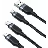 JOYROOM S-1T3018A18 3-in-1 įkrovimo laidas USB-A į USB-C/Micro-USB/Lightning, 30cm, pintas nailonas, 3.5A, juodas