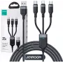 JOYROOM S-1T3018A18 3-in-1 įkrovimo laidas USB-A į USB-C/Micro-USB/Lightning, 30cm, pintas nailonas, 3.5A, juodas