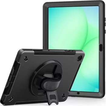 JT Berlin Rugged Kickstand & Handstrap dėklas, skirtas Samsung Galaxy Tab A11+ 2025, juodas, didmeninė pakuotė, 30023