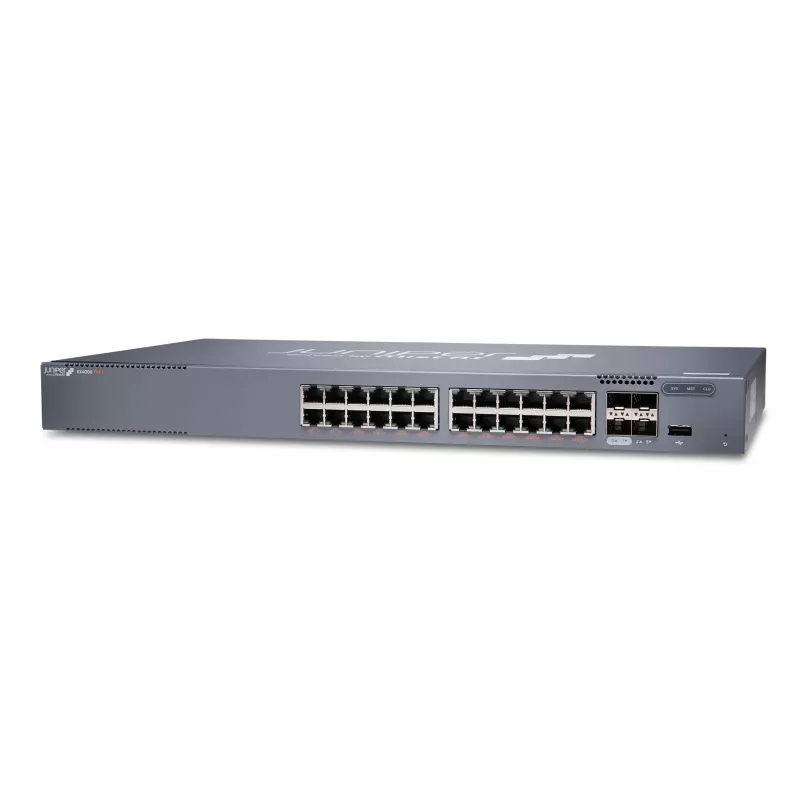 Juniper EX Series EX4000-24P jungiklis – L3 valdomas, 24 prievadai Gigabit PoE+, 4x 10GbE SFP+ išorinės jungtys, 1U montuojamas į stelažą