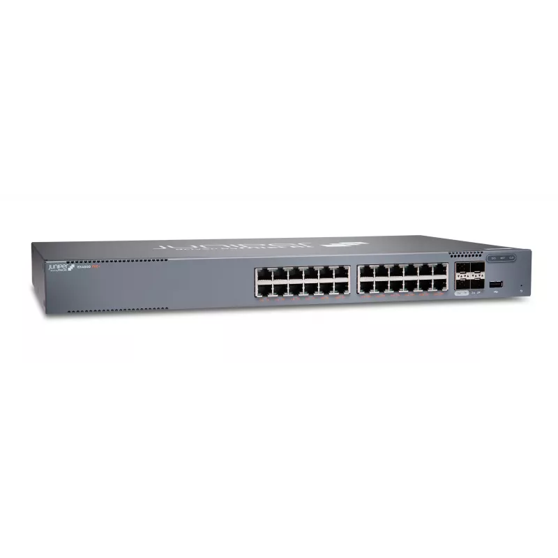Juniper EX Series EX4000-24P jungiklis – L3 valdomas, 24 prievadai Gigabit PoE+, 4x 10GbE SFP+ išorinės jungtys, 1U montuojamas į stelažą