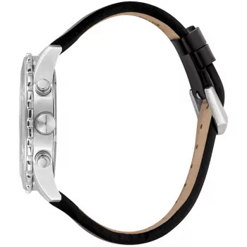 JUST CAVALLI MAN JC1G214L0015 46mm kvarcinis analoginis laikrodis su juodu ciferblatu ir juodu odiniu dirželiu