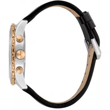 JUST CAVALLI MAN JC1G214L0025 42mm kvarcinis analoginis laikrodis su juodu ciferblatu ir odiniu dirželiu