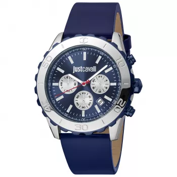 JUST CAVALLI MAN JC1G214L0045 44mm Mėlynas Ciferblatas Odinis Dirželis Laikrodis