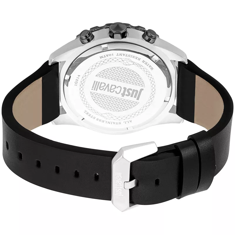 JUST CAVALLI MAN laikrodis JC1G214L0035 (45mm) – juodas ciferblatas, juodas odinis dirželis