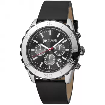 JUST CAVALLI MAN laikrodis JC1G214L0035 (45mm) – juodas ciferblatas, juodas odinis dirželis