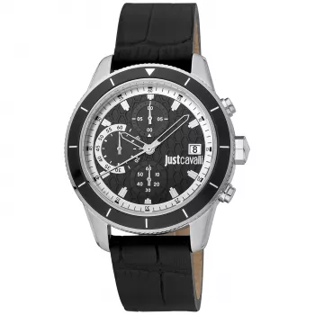 JUST CAVALLI MAN laikrodis JC1G215L0015 42mm juodas ciferblatas odinis dirželis