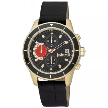 JUST CAVALLI MAN laikrodis JC1G215L0025 (42 mm) – juodas ciferblatas, odinis dirželis