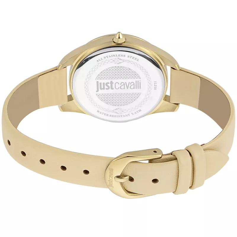 JUST CAVALLI moteriškas laikrodis JC1L210L0015 32mm sidabrinis ciferblatas rudas odinis dirželis
