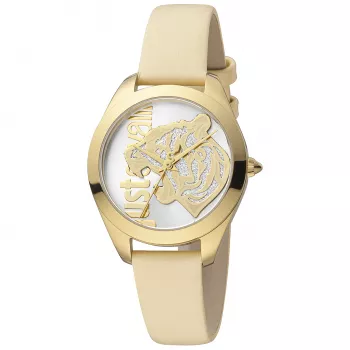 JUST CAVALLI Moteriškas laikrodis JC1L210L0015 32mm sidabrinis ciferblatas, rudas odinis dirželis