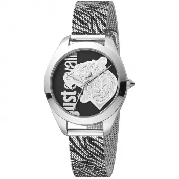 JUST CAVALLI Moteriškas Laikrodis JC1L210M0045 32mm Sidabrinis Nerūdijančio Plieno Tinklinė Apyrankė Kvarcinis Analoginis