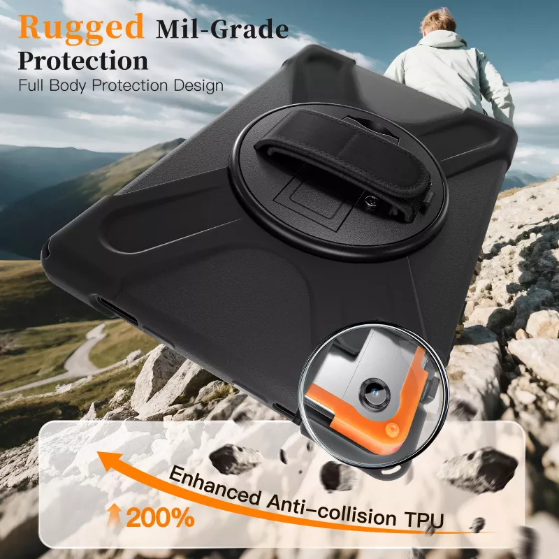 JUST MUST JM Rugged Case Grip for Samsung Galaxy Tab A11+ su rankena Juoda