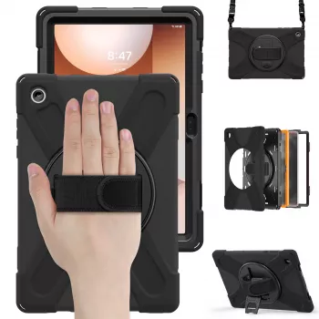 JUST MUST JM Rugged Case Grip for Samsung Galaxy Tab A11+ su rankena Juoda