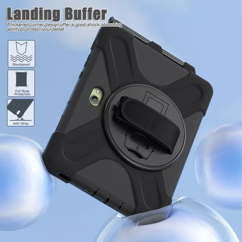 JUST MUST JM Rugged Case Grip, skirta Samsung Galaxy Tab Active Pro / Active4 Pro / Active5 Pro, su dirželiu, juoda