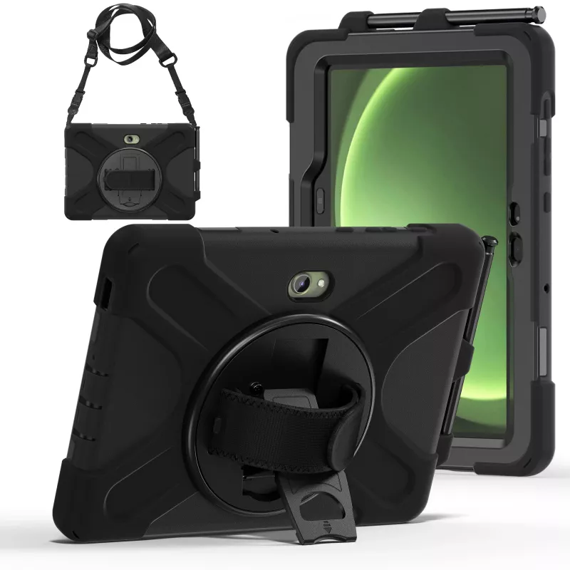 JUST MUST JM Rugged Case Grip, skirta Samsung Galaxy Tab Active Pro / Active4 Pro / Active5 Pro, su dirželiu, juoda