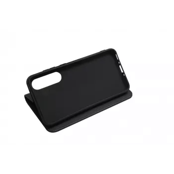 JUST MUST JM Stand Flip Case, skirtas Samsung Galaxy A35 5G, juodos spalvos – PU odos dėklas su kortelių kišenėmis ir atrama