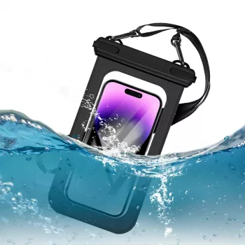 JUST MUST vandeniui atsparus telefono dėklas juodas – IPX8 30m panardinamas dėklas išmaniesiems telefonams