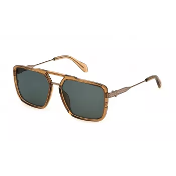 JUSTCAVALLI vyriški akiniai nuo saulės SJC040-580913 Havana rudi gradientiniai kvadratiniai acetatiniai 58mm