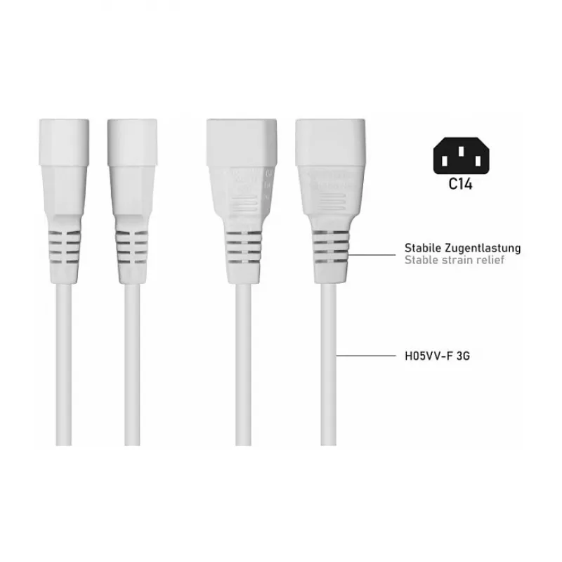 Kabelmeister C14–C13 prailginimo kabelis, baltas, 0,5 m