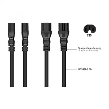 Kabelmeister C14 į C15 karštojo režimo maitinimo laidas 0,5 m 10A 250V juodas