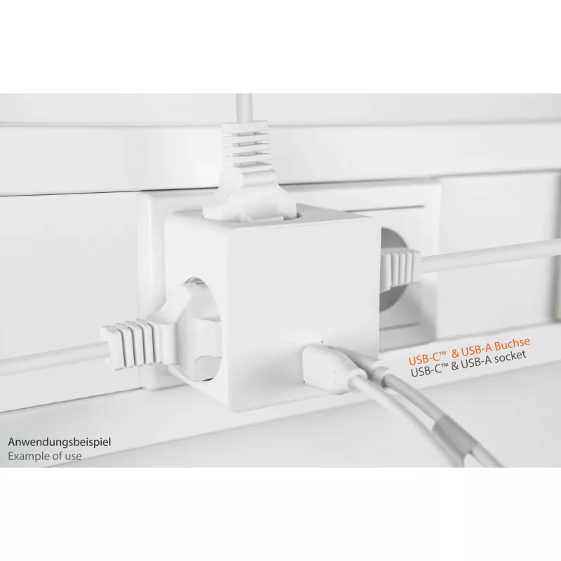 KABELMEISTER SW01-W Maitinimo kubas su 3x Schutzkontakt lizdais, USB-C 20W PD 3.0 ir USB-A 18W, 1,5 m, baltas