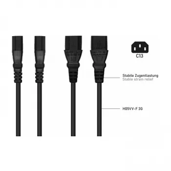 Kabelmeister Schuko kištukas (90° kampu) į 2x IEC C13 Y tipo skirstytuvo kabelis, 2 m, juodas