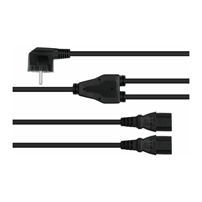 Kabelmeister Schuko kištukas (90° kampu) į 2x IEC C13 Y tipo skirstytuvo kabelis, 2 m, juodas