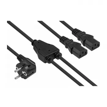 Kabelmeister Schuko kištukas (90° kampu) į 2x IEC C13 Y tipo skirstytuvo kabelis, 2 m, juodas