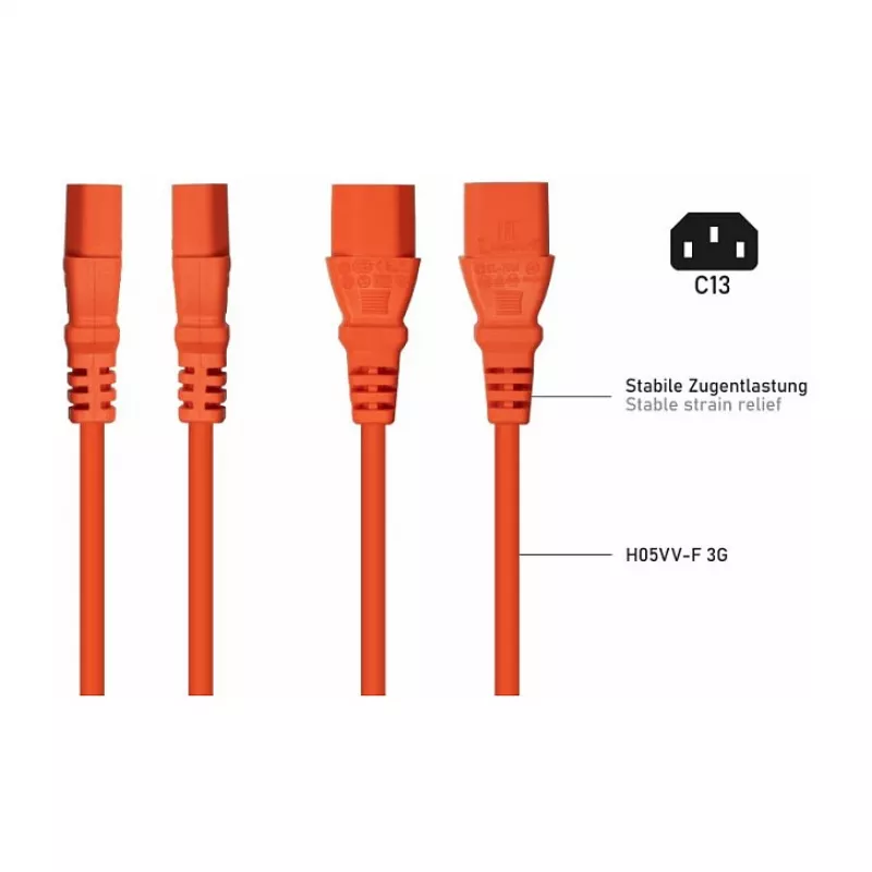 Kabelmeister Schuko į C13 kampinis maitinimo laidas 5m oranžinis