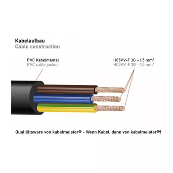 Kabelmeister SK0103-S002 3 krypčių Schuko rozetės skirstytuvas, 90° kampu lenktas kištukas, 0,2 m laidas, juodos spalvos