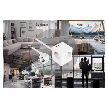 kabelmeister Socket Cube 3 lizdai su USB-C ir USB-A, baltas, 2 m